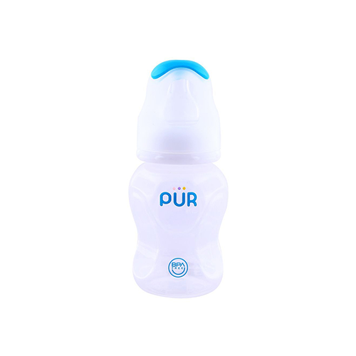 Pur wide-neck baby feeding bottle with blue cap, BPA-free – Leather and Kids