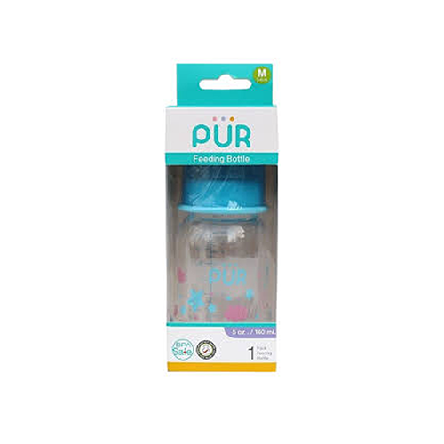 Pur baby feeding bottle box with blue cap, 160ml – Leather and Kids