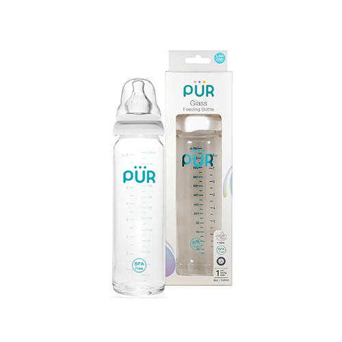 Pur glass baby feeding bottle with box, 240ml, BPA-free – Leather and Kids