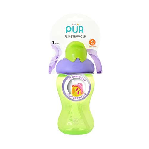 Pur Flip Straw Cup green and purple, non-spill toddler cup – Leather and Kids