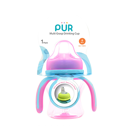 Pur Multi Grasp Drinking Cup pink and teal with soft silicone spout – Leather and Kids