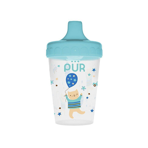 Pur teal sippy cup with hard spout and cat balloon print – Leather and Kids