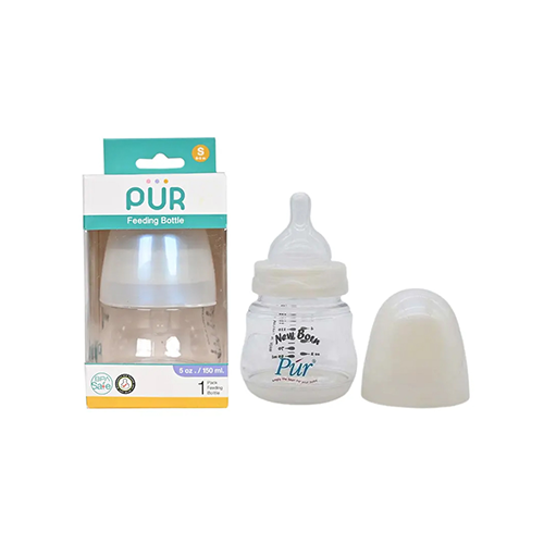 Pur New Born baby feeding bottle with box and detachable cap, 150ml – Leather and Kids