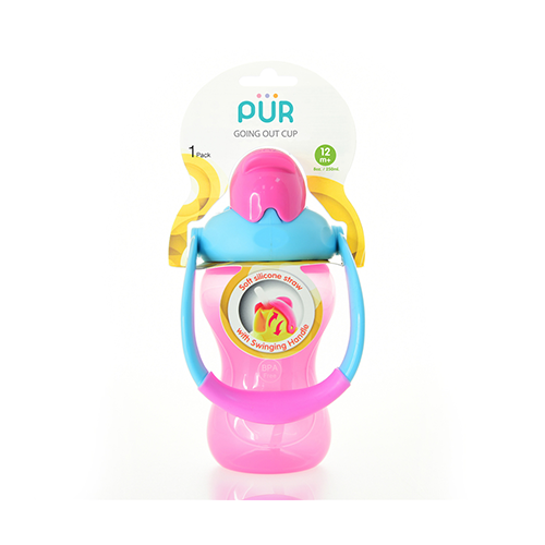 Pur Going Out Cup pink with swinging handles and soft straw – Leather and Kids