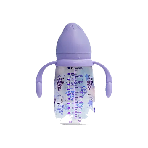 Purple baby feeding bottle with handles and grape print, 310ml – Leather and Kids