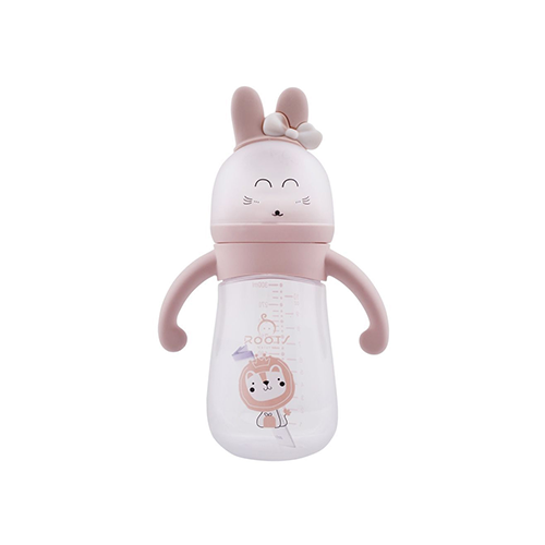 Pink bunny-shaped baby feeding bottle with handles – Leather and Kids