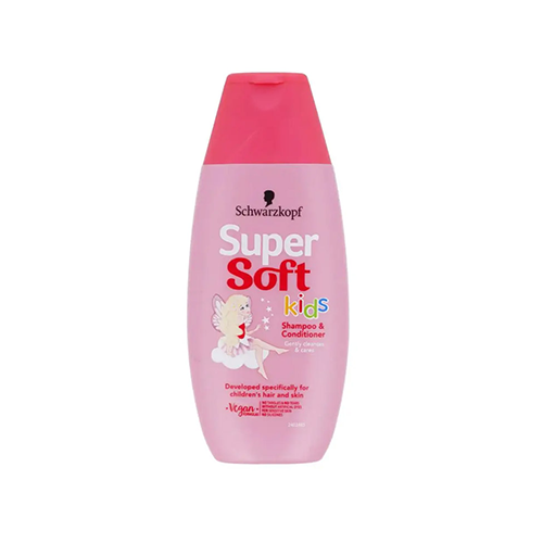 Leather and Kids Schwarzkopf Super Soft pink kids shampoo conditioner bottle