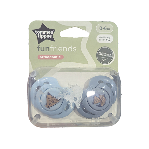 Leather and Kids Tommee Tippee fun friends orthodontic soother twin pack, 0-6m butterfly print