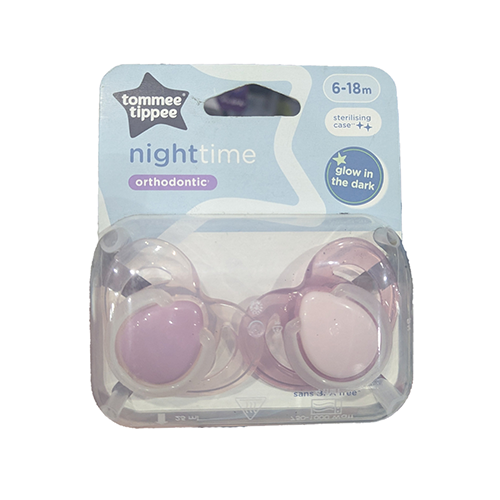 Tommee Tippee nighttime orthodontic glow in the dark soothers 6-18m in lilac and light pink
