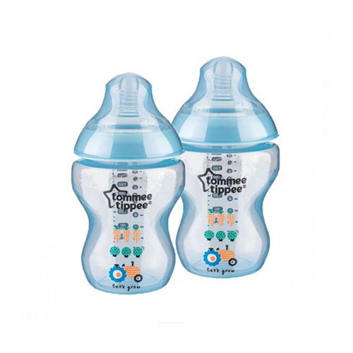 Leather and Kids twin pack blue Tommee Tippee bottles with tractor print