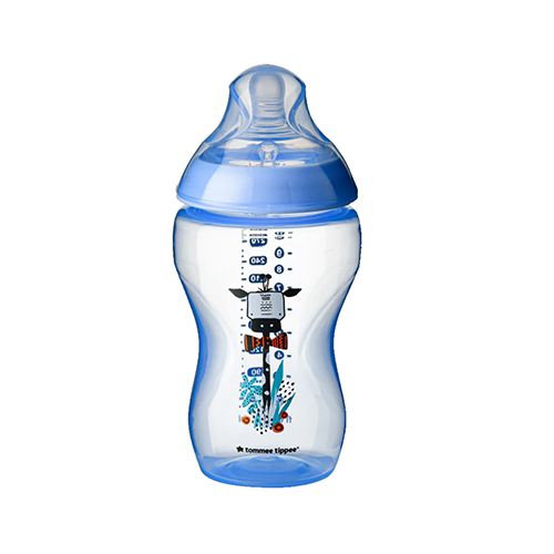 Leather and Kids blue Tommee Tippee bottle with zebra print design