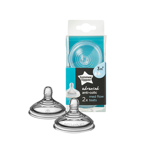 Tommee Tippee advanced anti-colic medium flow bottle teats 2 pack for 3 months plus with two clear teats in front