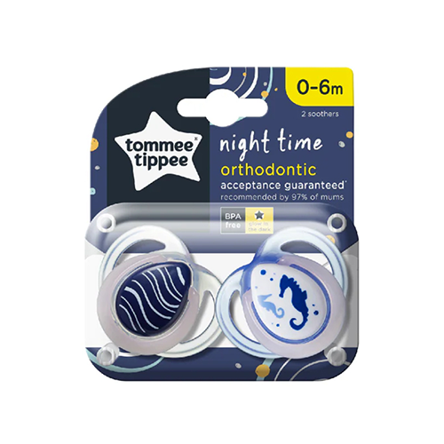 Leather and Kids Tommee Tippee night time orthodontic soother twin pack, 0-6m seahorse print